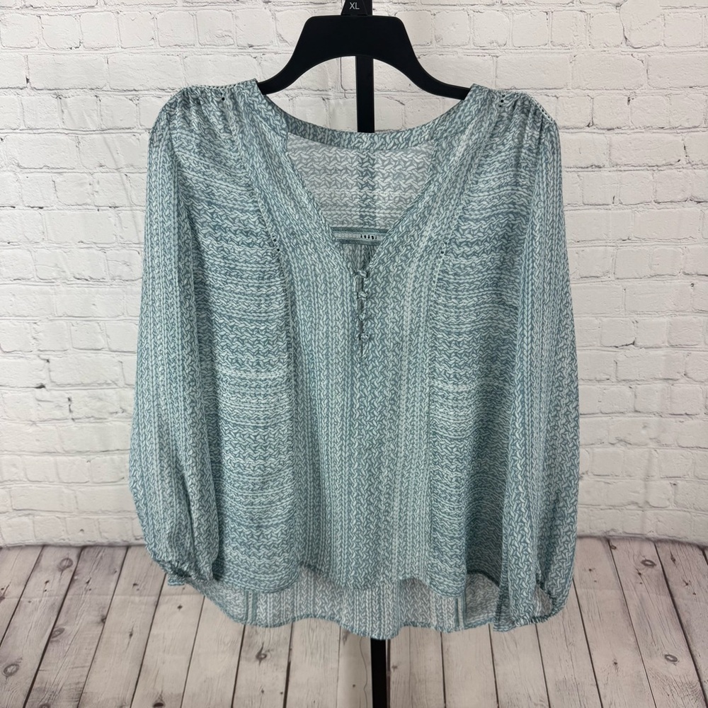 Joie Boho Parmena Sheer Aqua SILK Long Sleeve V-neck Peasant Blouse No Size